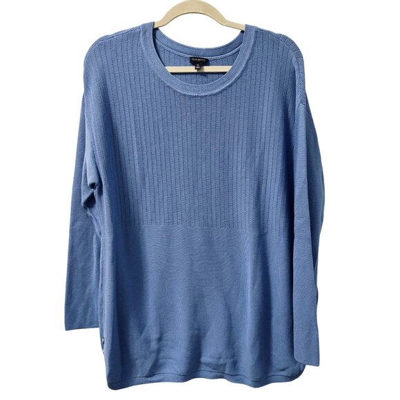Talbots Sweater Sz XL Ribbed Blue Cotton Rayon Sweater Long Sleeve Pullover - Picture 1 of 11